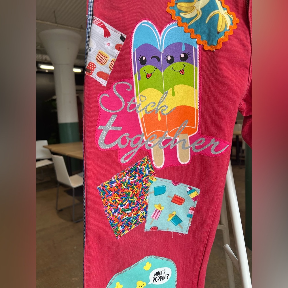 Funny Foods Upcycled Patchwork Collage Jeans - image 7
